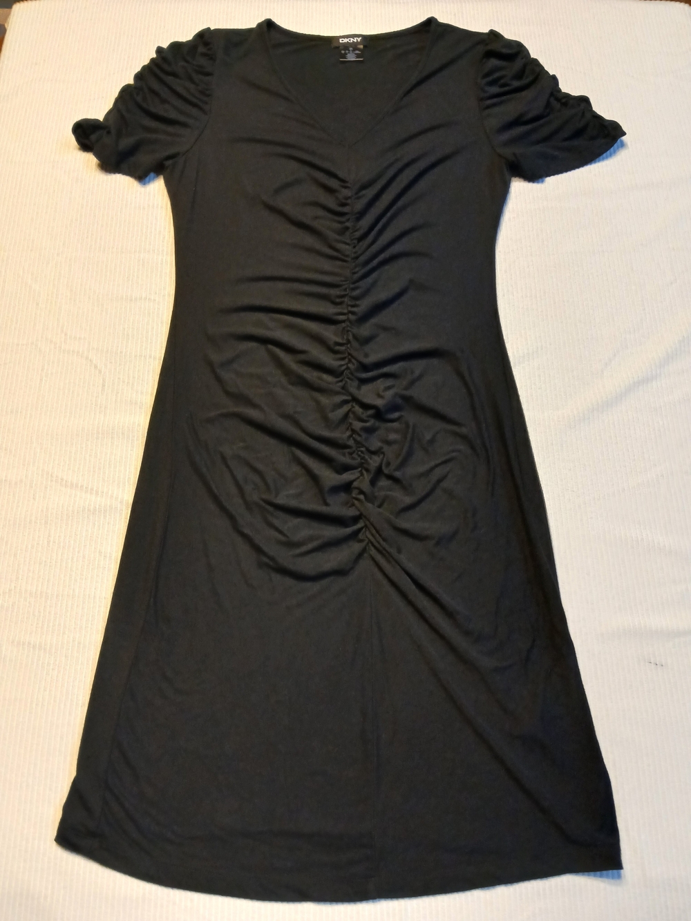 Donna Karen New York Women's Black Ruched Midi Dress Size Large Stretch DKNY
